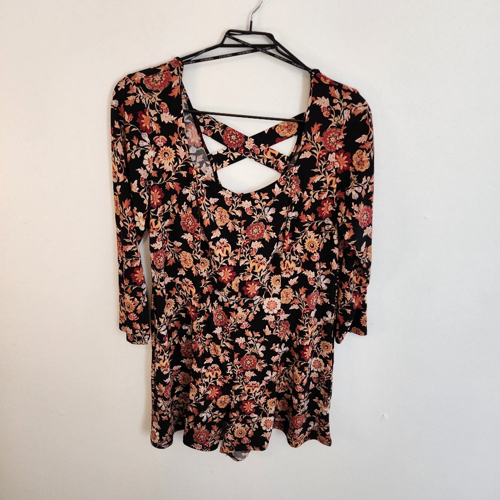 Forever 21 Plus Fall Florals Romper Long Sleeve Cross Back Forever 21 Plus 2X